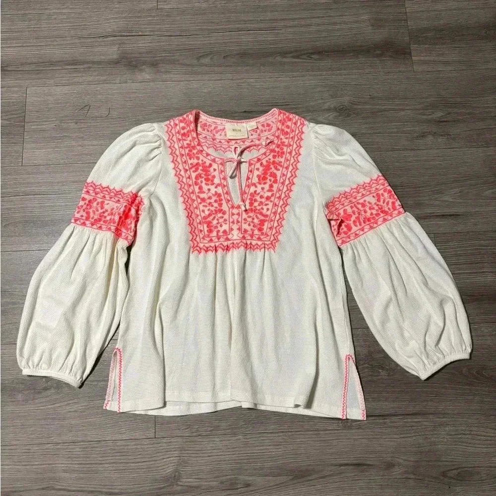 Anthropologie Maeve Louisa Textured Peasant Top Size Medium - Picture 4 of 9